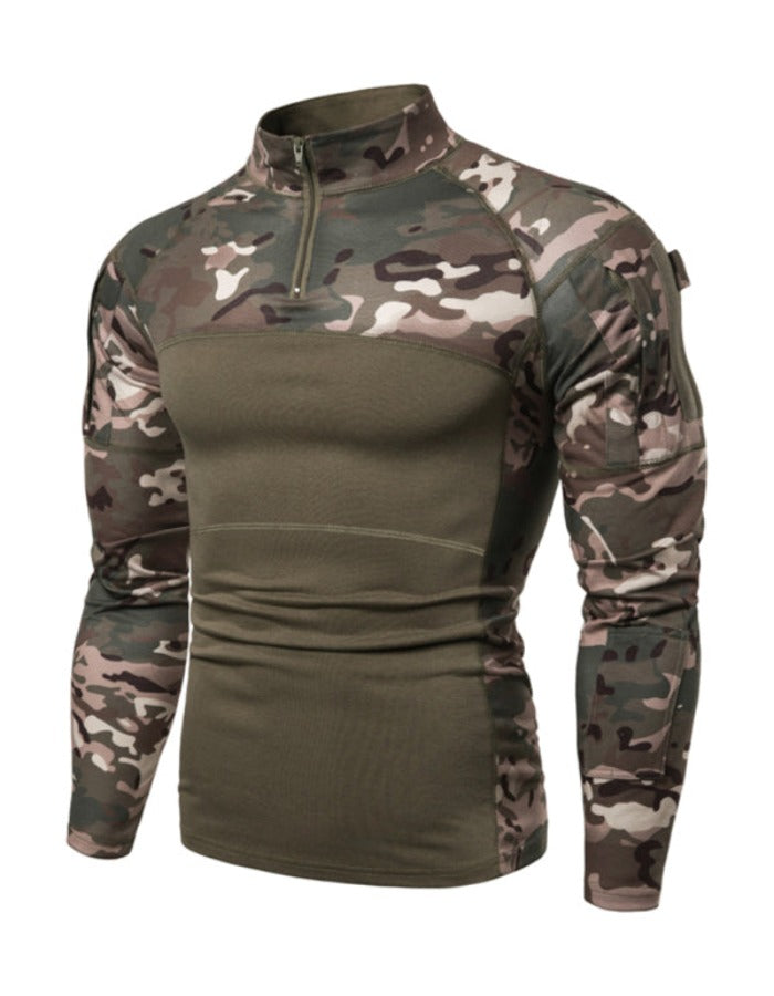 SHOPIQAT Men's Military Field Outdoor Elastic Fitness Camouflage Long Sleeve Zipper Pocket T-Shirt - Premium from shopiqat - Just $8.750! Shop now at shopiqat